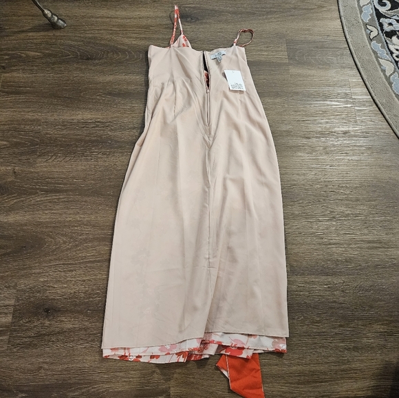 Badgley Mischka Floral Print Sweetheart Neck Sleeveless Lined Satin Midi Dress - Picture 14 of 16